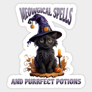 Halloween Cat Meowgical Spells and Purrfect Potions Sticker